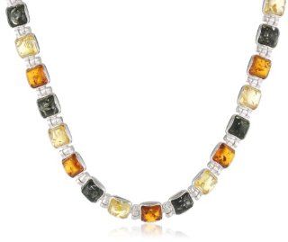 Sterling Silver Multi Color Amber Necklace, 17": Strand Necklaces: Jewelry