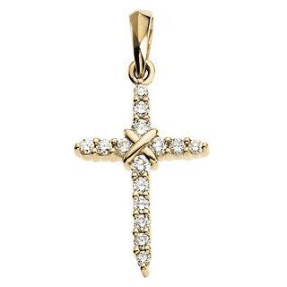 Small 14k Yellow Gold Diamond Cross Pendant (.225 Cttw, GH Color, SI1 Clarity): Jewelry