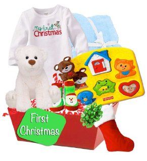 Baby Boutique, Baby's First Christmas Gift Basket, Baby Boy's Gift Basket, Size: 0 3 months : Baby