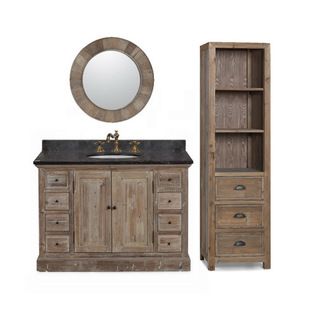 Legion Furniture 48 inch Marble Top Single Sink Rustic Bathroom Vanity With Matching Wall Mirror And Linen Tower Black Size Single Vanities