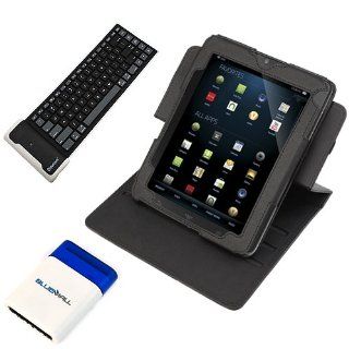 GTMax Black Premium Leather Carrying Cover Case Folio with Built in Stand + Bluetooth Wireless Silicone Keyboard + Mini Brush for Vizio 8 Inch Tablet Computers & Accessories