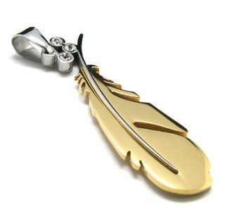 K Mega Jewelry Stainless Steel Gold Feather Mens Pendant Necklace [Jewelry]: Jewelry