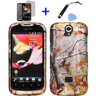 4 items Combo: ITUFFY (TM) Mini Stylus Pen + LCD Screen Protector Film + Case Opener + Pine Tree Leaves Camouflage Outdoor Wildlife Design Rubberized Snap on Hard Shell Cover Faceplate Skin Phone Case for T Mobile myTouch Q (Huawei version myTouch Q / U873