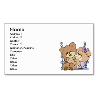 cute teddy bear couple romance on bench swing business card template