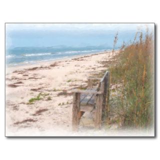 Bench at the Beach Watercolor Painting Post Cards