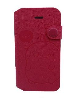 Flying007 Super Lovely Hot Pink Steel Stamp Potato Rabbit PU Leather Flip Wallet Design With Stand And ID/Credit Card Slot Protective Cover for Apple iPhone 4 4G 4S(Randomly Presented Six Pieces Home Button Stickers): Cell Phones & Accessories