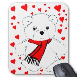 White Teddy Bear With Red Hearts Mousepads