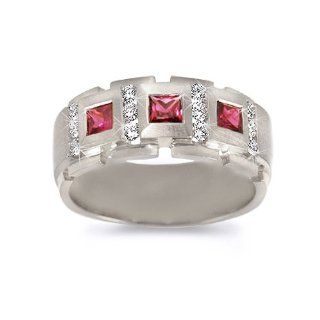Men's Diamond Ring   Men's Royal Ruby/Diamond Band in 18k White Gold (.45 dia / .75 ruby ct. tw. / G Color / VS1 VS2 Clarity) Jewelry