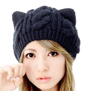 Devil horns Cat Ear Crochet Braided Knit Ski Wool Hat Cap Of Korean Women Style WHF155 (4 Black)   Personal Care Products