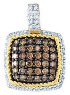 0.82 cttw 10k Yellow Gold Cognac Diamond Square Pendant Chocolate Brown Diamonds Rope Design, Color Of Diamonds Light To Medium Brown Comes With 18" Gold Plated Bonus Chain (Real Diamonds: 0.82 cttw): Jewelry