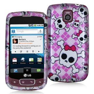 LG OPTIMUS T P509 CUTE SKULLS ON PINK PLAID CASE: Cell Phones & Accessories