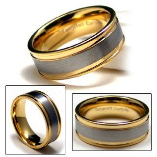 9mm Mens Tungsten Carbide Gold Wedding Band Ring: Jewelry