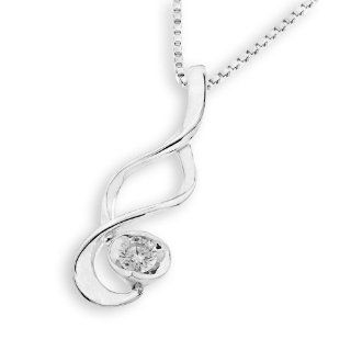 18K White Gold Swirl Curlycue Round Diamond Solitaire Pendant W/925 Sterling Silver Chain 16" (1/10 cttw, G H Color, VS2 SI1 Clarity): Jewelry