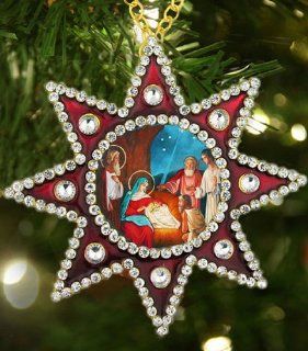 Christmas Ornament Star of Bethlehem Framed Icon Pendant Mary Jesus Joseph Russi: Jewelry