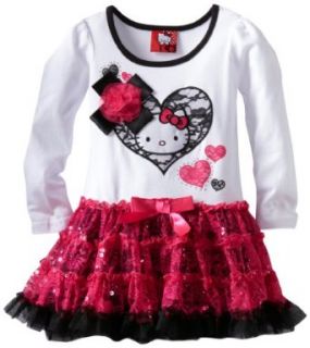 Hello Kitty Girls 2 6X HK Long Sleeve Tutu Dress, White, 2T: Playwear Dresses: Clothing