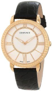 Versace Women's M6Q80SD498 S009 Krios Rose Gold IP Black Leather Mother Of Pearl Dial Sapphire Crystal Diamond Watch Watches