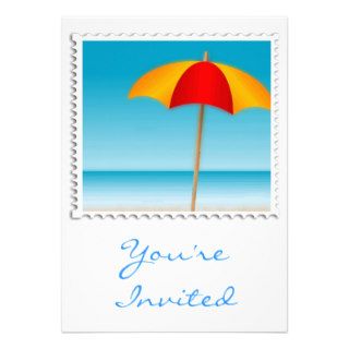 Umbrella, Beach & Ocean Stamp Personalized Invitations