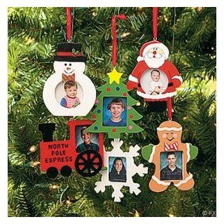 6  Wooden Photo Frame Christmas Ornaments   6 pc   Snowman, Santa, Snowflakes, Train, Christmas Tree, Gingerbread Man Picture Frame Christmas Ornaments : Decorative Hanging Ornaments : Everything Else