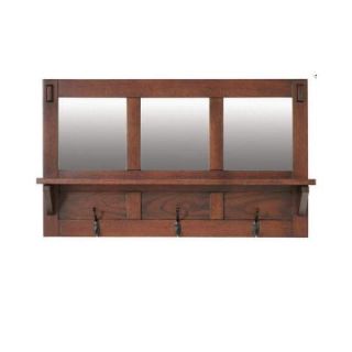 Home Decorators Collection Artisan 18 in. 3 Hook Wall Shelf with Mirror in Macintosh Oak 0825400970