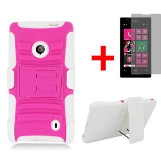 NOKIA LUMIA 521 PINK WHITE HYBRID KICKSTAND COVER BELT CLIP HOLSTER CASE + FREE SCREEN PROTECTOR from [ACCESSORY ARENA]: Cell Phones & Accessories
