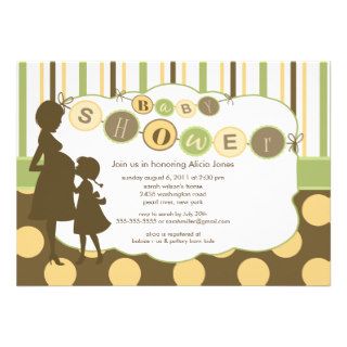 Silhouette Mom Baby Shower Boy or Girl Brown Announcements