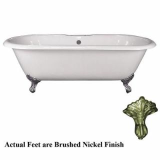 Pegasus 5.6 ft. Cast Iron Brushed Nickel Ball and Claw Feet Double Roll Top Tub with No Faucet Holes in White CTDRN WH SN