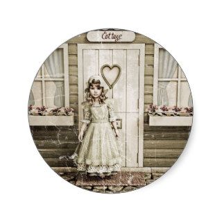 Vintage Girl standing near a Retro Cottage Stickers