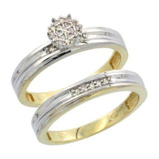 10k Yellow Gold Diamond Engagement Ring Set 2 Piece 0.09 cttw Brilliant Cut, 1/8 inch 3.5mm wide Jewelry