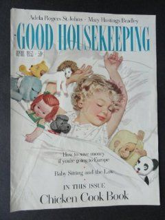 Good Housekeeping Magazine April 1953 (Cover Only) cover art, little girl in bed with her stuffed animals : Other Products : Everything Else