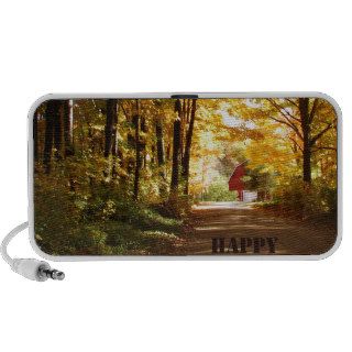 Happy Retirement Red Barn Autumn Road Laptop Speakers