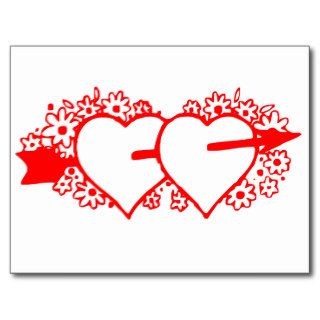 Twin Red Cupid's Hearts Postcards