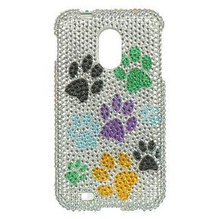 VMG SPRINT SAMSUNG GALAXY S2 EPIC 4G TOUCH BLING CASE   SILVER MULTI COLOR PAW PRINT DESIGN Rhinestones Design Hard 2 Pc Plastic Snap On Case Cover for SPRINT Samsung Galaxy S II S2 SII 2 EPIC 4G TOUCH Cell Phone [SPRINT MODEL ONLY] *** SPRINT GALAXY S2 **