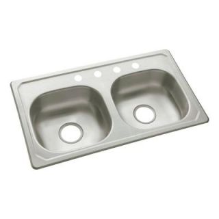 Specialty Drop In Stainless Steel 19x33x6 4 Hole Double Bowl Kitchen Sink 14619 4 NA