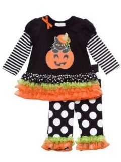 Rare Editions Baby girls Pumpkin Halloween Dress Outfit with Leggings Set: Clothing