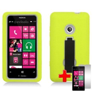 Nokia Lumia 521 (T Mobile) 2 Piece Silicon Soft Skin Hard Plastic Kickstand Case Cover, Neon Green/Black + LCD Clear Screen Saver Protector: Cell Phones & Accessories