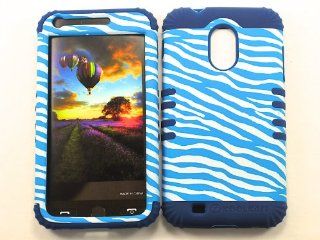 3 IN 1 HYBRID SILICONE COVER FOR SAMSUNG GALAXY S II S2 EPIC 4G TOUCH SPRINT, BOOST, US CELLULAR, VIRGIN MOBILE HARD CASE SOFT DARK BLUE RUBBER SKIN ZEBRA DB TE537 D710 KOOL KASE ROCKER CELL PHONE ACCESSORY EXCLUSIVE BY MANDMWIRELESS: Cell Phones & Acc