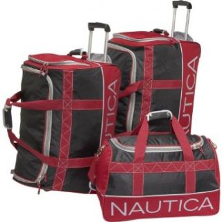 Nautica Luggage Dockside Duffle Suitcase Set, Black/Red/Silver, One Size Clothing