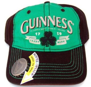 Guinness Stout Distressed Hat Cap w/Bottle Opener On Bill   Kelly Green/Black: Clothing