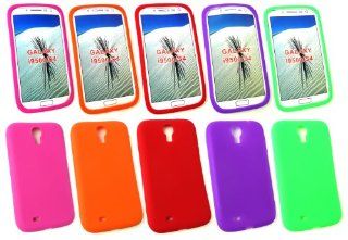 Emartbuy Samsung Galaxy S4 I9500 Bundle Pack of 5 Silicon Skin Cover/Case Purple, Green, Red, Orange & Hot Pink: Cell Phones & Accessories