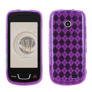 Samsung T528G Candy Skin Cover Case Cell Phone Gel Protector   Purple Argyle Desig Cell Phones & Accessories