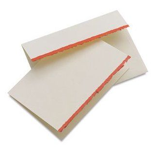 Strathmore Blank Cards and Envelopes   White/Red Deckle, Announcement, Box of 10   Blank Note Card Sets
