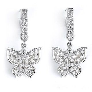 CleverEve 2013 Designer Series Sterling Silver Rhodium Plated & CZ Lovely Dazzling Butterfly Locked Hinged Dangle Earrings: CleverSilver: Jewelry