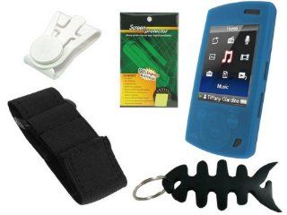 Accessory Combo Kit for Sony Walkman NWZ  S540, NWZ  S544, NWZ S545 Series: Includes Blue Durable Flexible Soft Silicone Skin Case, Premium Reusable LCD Screen Protector, Elastic Armband, Belt Clip, Fishbone Style Keychain : MP3 Players & Accessories