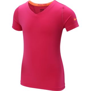NIKE Girls Pro Core Fitted V Neck Short Sleeve T Shirt   Size: Small, Vivid