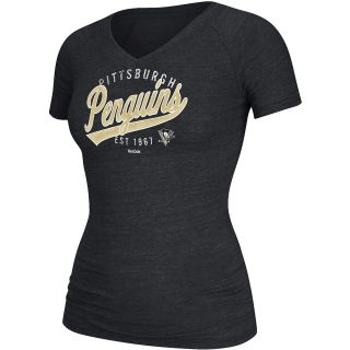 REEBOK Womens Pittsburgh Penguins Tri Blend Grinder Short Sleeve T Shirt  