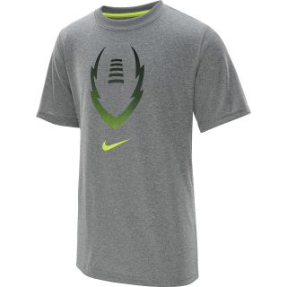 NIKE Boys Legend Short Sleeve Football T Shirt   Size: Large, Grey Heather/volt