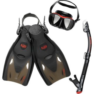 TUSA SPORT Adult Series Wailea Travel Snorkel Set   Size: Medium, Black/red