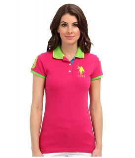 U.S. Polo Assn Solid Polo with Contrast Collar Womens Short Sleeve Knit (Purple)