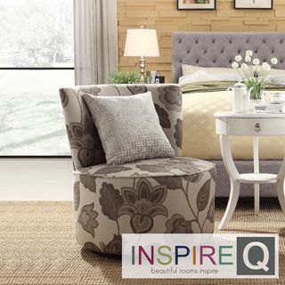 Inspire Q Damen Grey Floral Poppy Round Swivel Chair