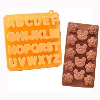 eBuy Coffee Silicone Plum flower and Bear Design Ice Cube Tray 7.7"*3.8" + Orange Silicone "Letter" from A to Z Ice Cube Tray 6.3"*6.3": Letter Silicone Mold: Kitchen & Dining
